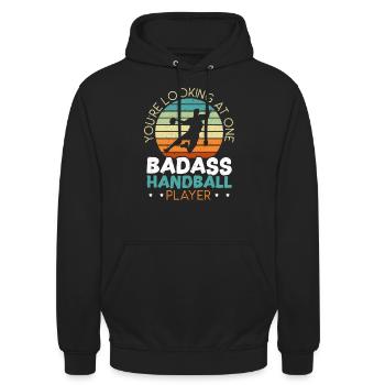 Ein Badass Handballspieler Handballer Torwart - Unisex Hoodie - Schwarz - Vorne - Alina (178cm) & Michal (187cm)