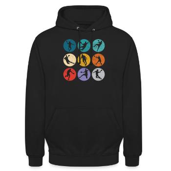 Retro Handballspieler Handballer Sport Torwart - Unisex Hoodie - Schwarz - Vorne - Alina (178cm) & Michal (187cm)