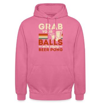 Schnapp dir deine Eier Wir spielen Beer Pong Lover - Unisex Hoodie - Pink - Vorne - Alina (178cm) & Michal (187cm)