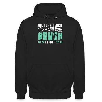 Nein, ich kann es nicht einfach ausbürsten Hundefriseur - Unisex Hoodie - Schwarz - Vorne - Alina (178cm) & Michal (187cm)