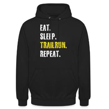 Trailrunning Eat Sleep Traillauf Shirt Geschenk - Unisex Hoodie - Schwarz - Vorne - Alina (178cm) & Michal (187cm)