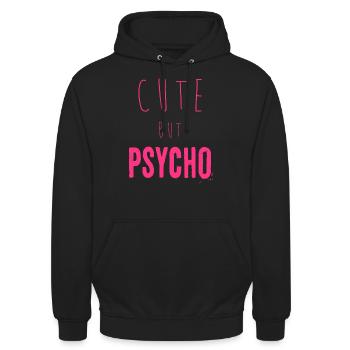 Dicton ironique - CUTE mais PSYCHO - Sweat-shirt à capuche unisexe - noir - Devant - Alina (178cm) & Michal (187cm)