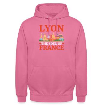 Lyon France Voyage Vacances Touriste J’aime Lyon - Sweat-shirt à capuche unisexe - rose - Devant - Alina (178cm) & Michal (187cm)