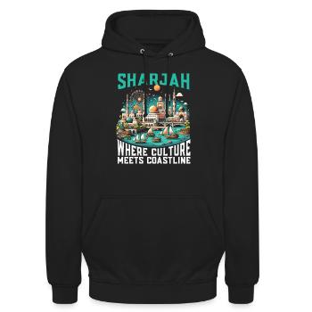 Sharjah Vereinigte Arabische Emirate Reisen Vereinigte Arabische Emirate - Unisex Hoodie - Schwarz - Vorne - Alina (178cm) & Michal (187cm)