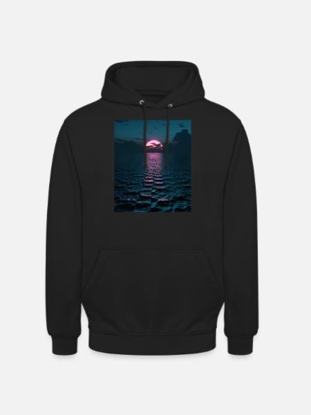 Vaporwave Aesthetic Sunset Sea - Unisex Hoodie - black