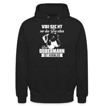 DOBERMANN HÄNGEOHREN - Unisex Hoodie - Schwarz - Vorne - Alina (178cm) & Michal (187cm)