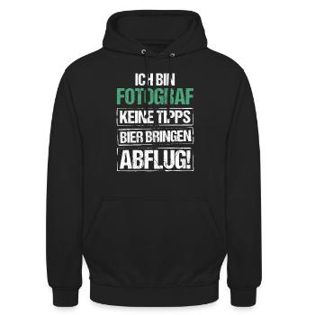 Ich bin Fotograf - Bier bringen und Abflug - Unisex Hoodie - Schwarz - Vorne - Alina (178cm) & Michal (187cm)