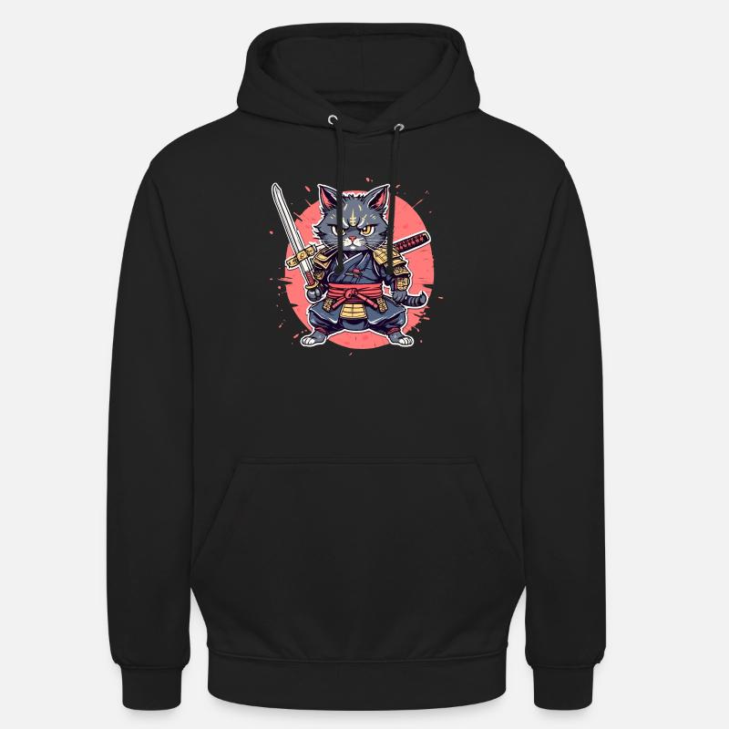Chat samouraï #32 - Sweat-shirt à capuche unisexe - noir