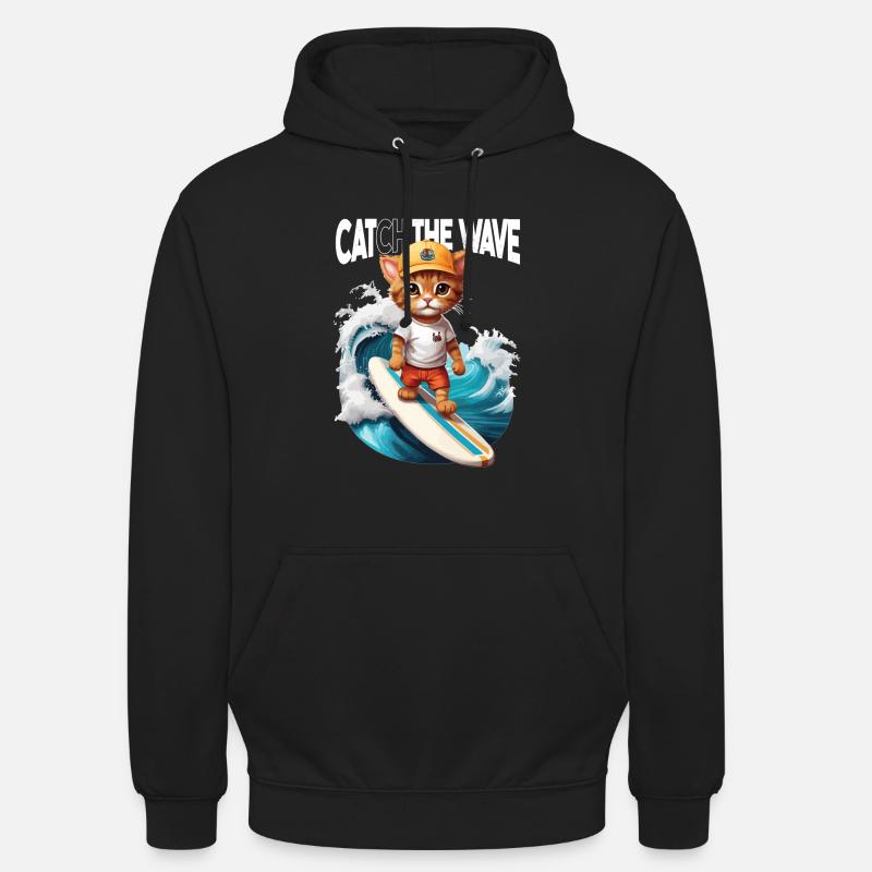 Chat Surfeur Attrape la Vague - Sweat-shirt à capuche unisexe - noir