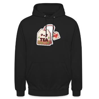 Kawaii Teebeutel Herzdesign - Unisex Hoodie - Schwarz - Vorne - Alina (178cm) & Michal (187cm)