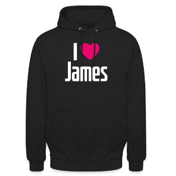 I Love James Pinkes Herz Ich liebe James - Unisex Hoodie - Schwarz - Vorne - Alina (178cm) & Michal (187cm)