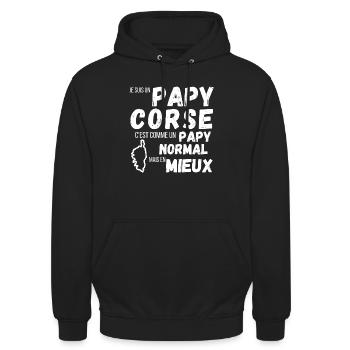 Un papy Corse c'est comme un papy normal cadeau - Sweat-shirt à capuche unisexe - noir - Devant - Alina (178cm) & Michal (187cm)