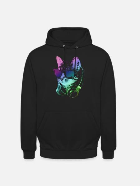 DJ Cat In Neon Lights - Unisex Hoodie - black