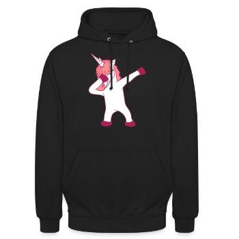 tamponner licorne dab pose danse heureux debout e - Sweat-shirt à capuche unisexe - noir - Devant - Alina (178cm) & Michal (187cm)
