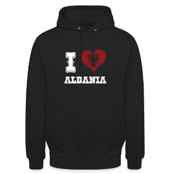 I Love Albanien Geschenkidee Albanischer Adler - Unisex Hoodie - Schwarz - Vorne - Alina (178cm) & Michal (187cm)