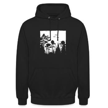 Wald Motiv Natur Walddesign Outdoor Camping Design - Unisex Hoodie - Schwarz - Vorne - Alina (178cm) & Michal (187cm)