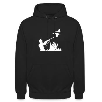 Vogel Jäger Jagdmotiv stolzer Jäger Geschenkidee - Unisex Hoodie - Schwarz - Vorne - Alina (178cm) & Michal (187cm)