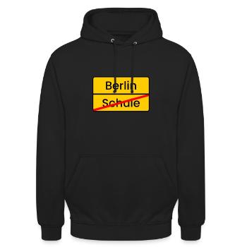 Berlin Abschlussfahrt T-Shirt Motiv Ortsschild - Unisex Hoodie - Schwarz - Vorne - Alina (178cm) & Michal (187cm)