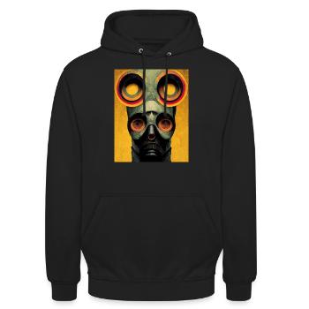 T-shirt Retro Masque à gaz Style industriel bauhaus vi - Sweat-shirt à capuche unisexe - noir - Devant - Alina (178cm) & Michal (187cm)