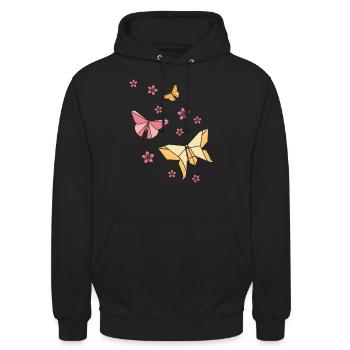 Papillons origami - Sweat-shirt à capuche unisexe - noir - Devant - Alina (178cm) & Michal (187cm)