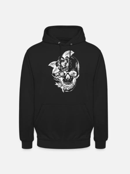 skull and flowers - Unisex Hoodie - black