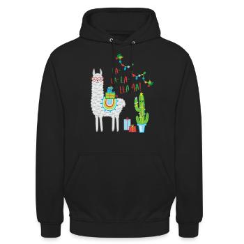 Fa la Llama Weihnachtspullover Weihnachtsgeschenk - Unisex Hoodie - Schwarz - Vorne - Alina (178cm) & Michal (187cm)