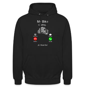 Mein Motorrad ruft mich an und ich muss gehen - Unisex Hoodie - Schwarz - Vorne - Alina (178cm) & Michal (187cm)