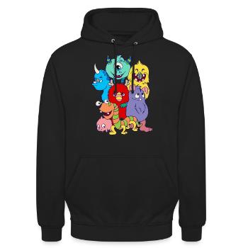 Geschenkidee Monster Design Geburtstag Halloween - Unisex Hoodie - Schwarz - Vorne - Alina (178cm) & Michal (187cm)