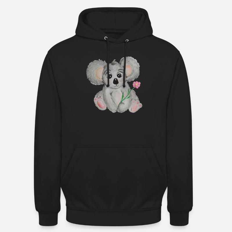 Koala mit Blume - Unisex Hoodie - Schwarz