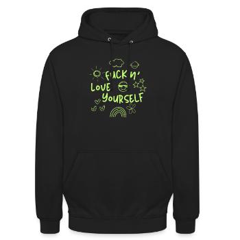 Fuckin' love yourself - Unisex Hoodie - Schwarz - Vorne - Alina (178cm) & Michal (187cm)