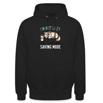 Energy-saving cat 🐱🔋 - Unisex Hoodie - black - Front - Alina (178cm) & Michal (187cm)