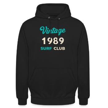 Cadeau rétro d’anniversaire vintage du Surf Club 1989 - Sweat-shirt à capuche unisexe - noir - Devant - Alina (178cm) & Michal (187cm)
