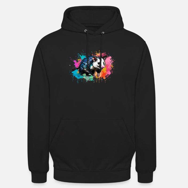 Opossum, ilustration,Beutelratte, bunt, Graffiti - Unisex Hoodie - Schwarz