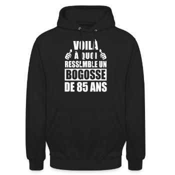 bogosse de 85 ans / cadeau anniversaire 85 ans - Sweat-shirt à capuche unisexe - noir - Devant - Alina (178cm) & Michal (187cm)