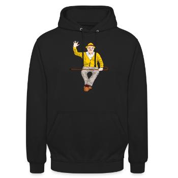 Cheerful old man with stick in hand on - Unisex Hoodie - black - Front - Alina (178cm) & Michal (187cm)
