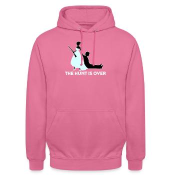 La chasse est finie - Cadeau de mariage amusant - Sweat-shirt à capuche unisexe - rose - Devant - Alina (178cm) & Michal (187cm)