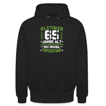 65. Geburtstag - Unisex Hoodie - Schwarz - Vorne - Alina (178cm) & Michal (187cm)