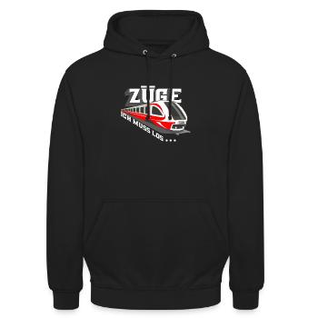 Zug Züge Modeleisenbahn Eisenbahn Geschenk - Unisex Hoodie - Schwarz - Vorne - Alina (178cm) & Michal (187cm)
