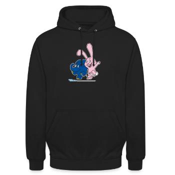 Elefant und Hase hüpfen - Unisex Hoodie - Schwarz - Vorne - Alina (178cm) & Michal (187cm)