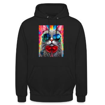 Katze mit Sonnenbrille - Unisex Hoodie - Schwarz - Vorne - Alina (178cm) & Michal (187cm)