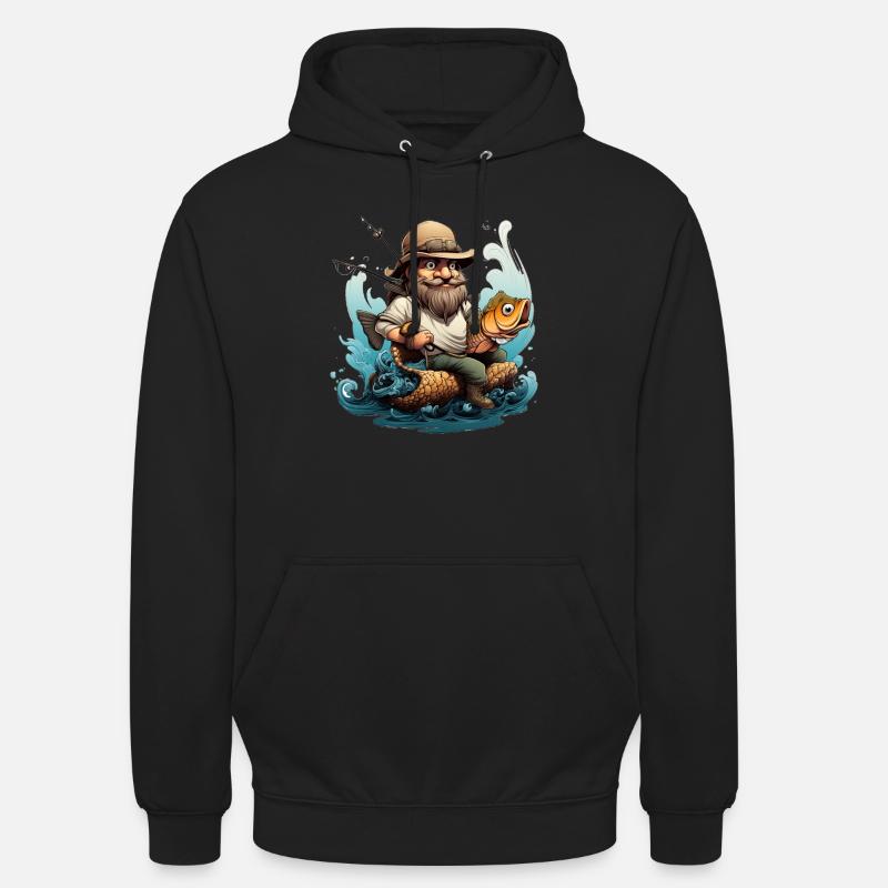 Pêcheur de dessin animé - Sweat-shirt à capuche unisexe - noir