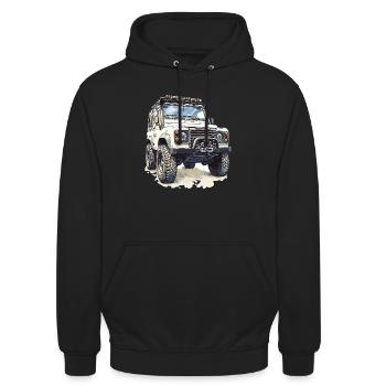 4X4 LAND DEFENDER ROVER OFFROAD CAR - Unisex Hoodie - Schwarz - Vorne - Alina (178cm) & Michal (187cm)