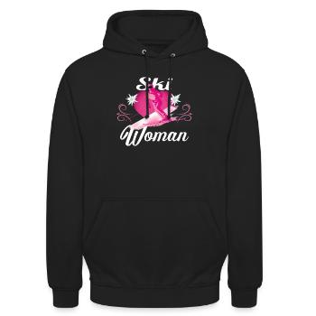 Ski Frau Retro Rosa Skifahren  - Unisex Hoodie - Schwarz - Vorne - Alina (178cm) & Michal (187cm)