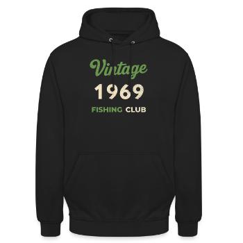 Millésime 1969 – Année de naissance rétro du club de pêche - Sweat-shirt à capuche unisexe - noir - Devant - Alina (178cm) & Michal (187cm)