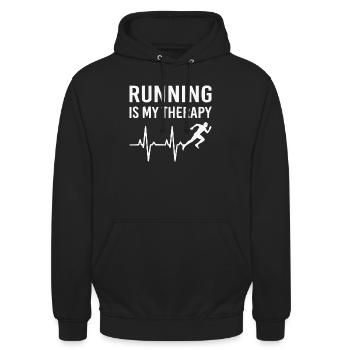 Laufen ist Therapie Laufshirt  - Unisex Hoodie - Schwarz - Vorne - Alina (178cm) & Michal (187cm)
