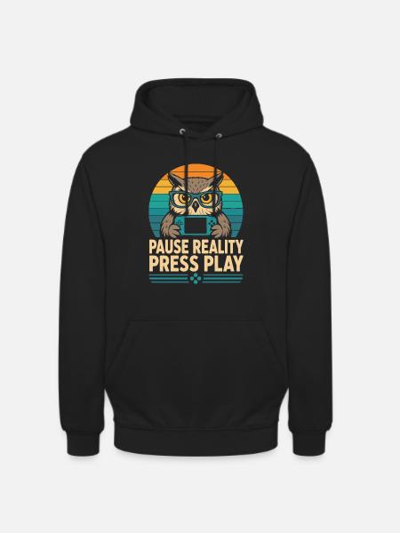 Pause Reality Press Play Gamer Eule - Unisex Hoodie - Schwarz