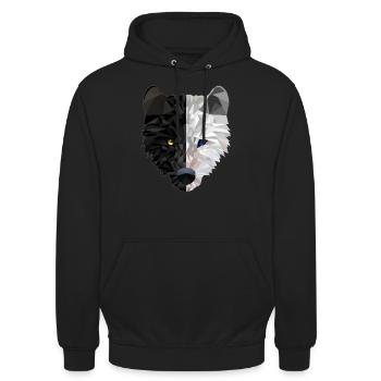 Wolfkopf - Low Poly - Unisex Hoodie - Schwarz - Vorne - Alina (178cm) & Michal (187cm)