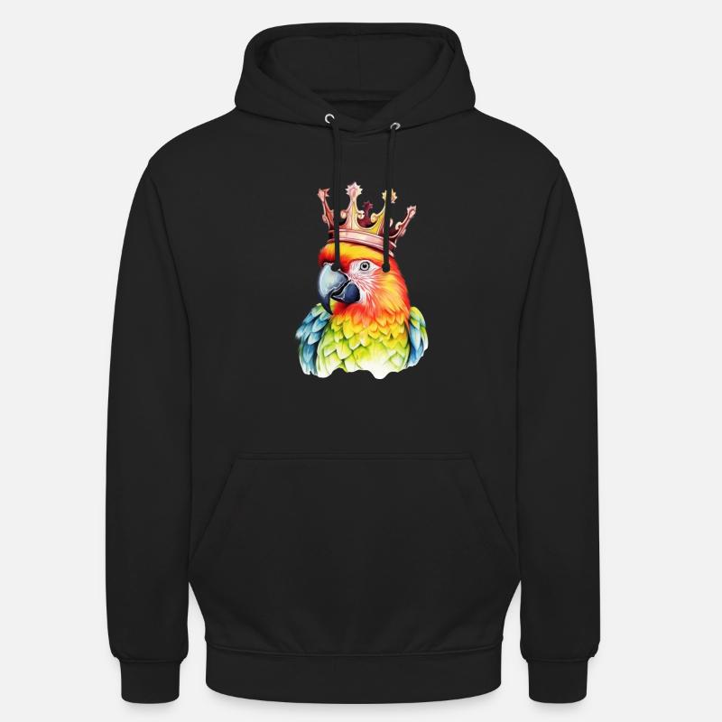 Monarch-Papagei: Bunter Comic-Vogel mit Krone - Unisex Hoodie - Schwarz