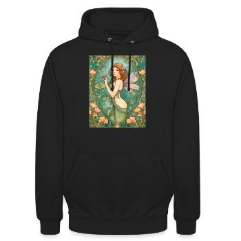 Art Nouveau fairy in magical nature - Unisex Hoodie - black - Front - Alina (178cm) & Michal (187cm)