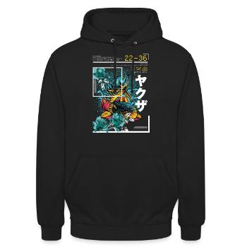 Japanischer Art Style Blauer Koi Fisch - Unisex Hoodie - Schwarz - Vorne - Alina (178cm) & Michal (187cm)